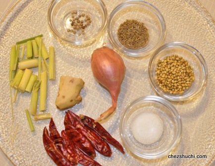 ingredients for red curry paste